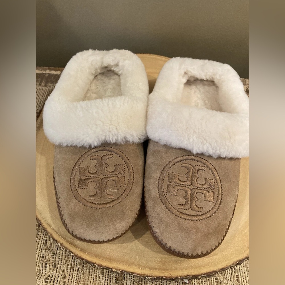Tory Burch Coley Slipper 2 Royal Tan/ Natural Size W US 6 Fur lined New‎